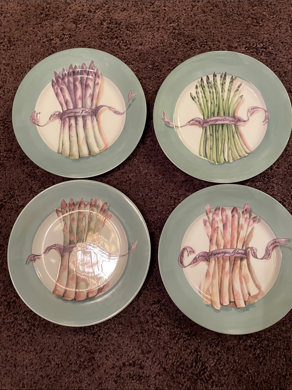 Williams Sonoma Asparagus Salad Plates in Sage and Lavender Accents (Set of 4)